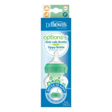 WB91606 9 oz/270 ml PP Wide-Neck Options+ Green Stars Bottle w/ Sippy Spout (+L3 Nipple in Bottle),  1-Pack