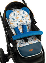 DELUXE VELVET PUSHCHAIR LINER - DINOSAURS BLUE 