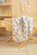 MUSLIN BLANKET FEATHERS / WHITE 80x100cm