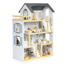 Кукольный домик с набором из 17 деревянных предметов ECOTOYS