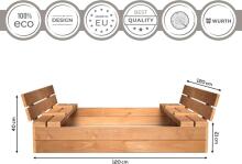 Bebe Basic Wood Sandbox Art.199231 Natural  sandbox with a lid and a bench, 120x120 cm