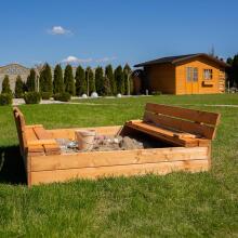 Bebe Basic Wood Sandbox Art.199543 Bronze sandbox with a lid and a bench, 120x120 cm