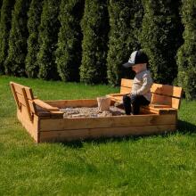 Bebe Basic Wood Sandbox Art.199543 Bronze sandbox with a lid and a bench, 120x120 cm