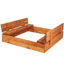 Bebe Basic Wood Sandbox Art.199543 Bronze sandbox with a lid and a bench, 120x120 cm