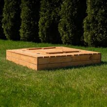 Bebe Basic Wood Sandbox Art.199543 Bronze sandbox with a lid and a bench, 120x120 cm