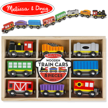 „Melissa & Doug“ traukinių automobiliai 15186 str. Medinių traukinių surinkimas ant magnetų