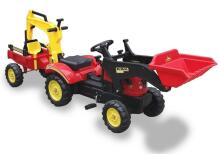 Pedaalidega traktor kopa ja käruga, punane