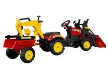 Pedaalidega traktor kopa ja käruga, punane