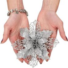 Poinsettia, artificial flower Springos CA0805, gold with glitter