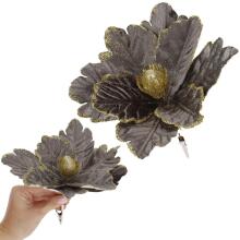 Bethlehem star, artificial flower with clip Springos CA1229 gray-gold with glitter