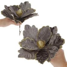 Bethlehem star, artificial flower with clip Springos CA1229 gray-gold with glitter