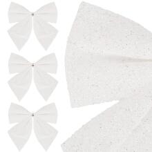 Christmas bow for the tree Springos CA1294 3 pcs glitter ornaments white