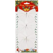 Christmas bow for the tree Springos CA1294 3 pcs glitter ornaments white
