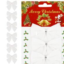 Christmas bows for the tree Springos CA1308 6 pcs glitter ornaments white