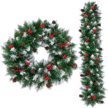 Christmas garland Springos CA1446 110 cm artificial garland with pinecones and rowan berries, green with frosted effect