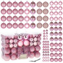 Christmas baubles Springos CA0133 100 pcs. holiday decoration set 6/4/3 cm pink