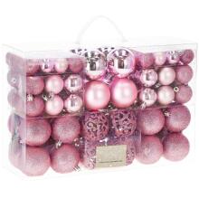 Christmas baubles Springos CA0133 100 pcs. holiday decoration set 6/4/3 cm pink