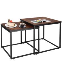 Coffee tables Springos HF0024, set of 2 square tables for living room, black and brown