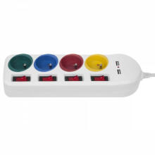Удлинитель с выключателями, 4 розетки + 2xUSB-удлинителя MCE229W, белый
