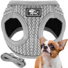 Pressure-free dog and cat harness set Springos PA0236, S 6-8 kg + 150 cm leash, grey