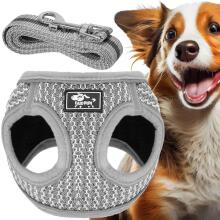 Pressure-free dog and cat harness set Springos PA0236, S 6-8 kg + 150 cm leash, grey