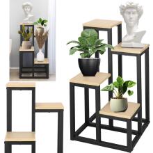 Metāla puķu statīvs ar 4 plauktiem Springos GA0206, 67,5 cm, loft stils, melns/gaiši brūns