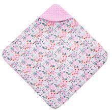 Baby wrap for car seat and carrier Springos SB0052, 77x77 cm, reversible blanket with hood, floral design, pink/multicolor