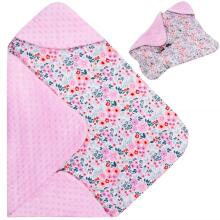 Baby wrap for car seat and carrier Springos SB0052, 77x77 cm, reversible blanket with hood, floral design, pink/multicolor