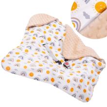 Baby wrap for car seat and carrier Springos SB0051, 77x77 cm, reversible blanket with hood, beige/multicolor