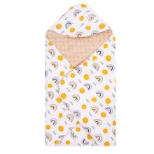 Baby wrap for car seat and carrier Springos SB0051, 77x77 cm, reversible blanket with hood, beige/multicolor