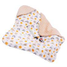 Baby wrap for car seat and carrier Springos SB0051, 77x77 cm, reversible blanket with hood, beige/multicolor
