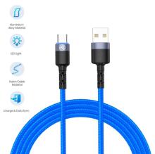 Tellur Data Cable USB to Type-C with LED Light 3A 1.2m Blue