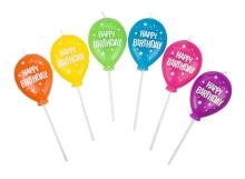 Birthday Fun - balloon candle on a stick, 6 designs assorted