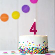 Birthday Fun - number candle 4 glitter maxi, 6 designs assorted