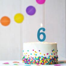 Birthday Fun - number candle 6 glitter maxi, 6 designs assorted