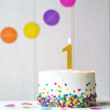 Birthday Fun - number candle 1 glitter maxi, 6 designs assorted