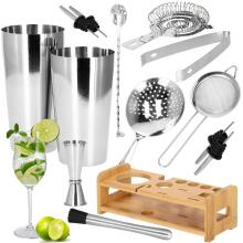Bartender Set Shaker Tin Tin Stand Springos KI0011 14 pcs. Silver