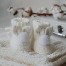 La Bebe™ Lambswool Natural Eco Socks/Booties Art.236526 White Natural wool socks/boots for newborns
