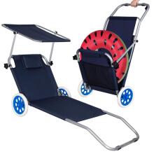 Garden Lounger Springos GC0044, Foldable, with Wheels and Canopy, Navy Blue