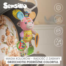 COLORFUL TRAVEL RATTLE BUNNY