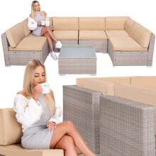Modular garden furniture set Springos GF0064 coffee table and 6 modules, beige