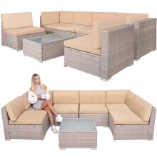 Modular garden furniture set Springos GF0064 coffee table and 6 modules, beige