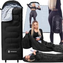 2-in-1 travel sleeping bag Springos CS0122, 220x80 cm, warm camping quilt, black-grey