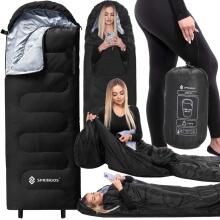 2-in-1 travel sleeping bag Springos CS0122, 220x80 cm, warm camping quilt, black-grey