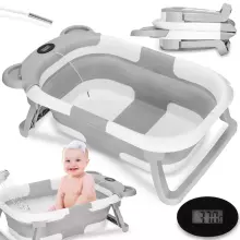 Bērnu vannīte Springos SB0062, silikona, ar aizbāzni un termometru, 27,5 L, pārnēsājama, balti-pelēka
