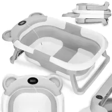 Bērnu vannīte Springos SB0062, silikona, ar aizbāzni un termometru, 27,5 L, pārnēsājama, balti-pelēka