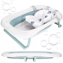 Baby Bathtub Springos SB0063, foldable, 35 L, with thermometer and pillow, white-blue