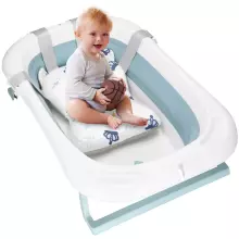Baby Bathtub Springos SB0063, foldable, 35 L, with thermometer and pillow, white-blue