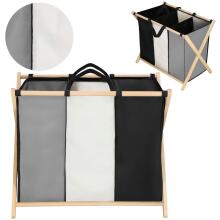 Laundry basket Springos LB0020 105 L with three fabric compartments, foldable, black, grey, ecru