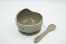BABY 01178 Silicone bowl with suction cup and spoon Sage